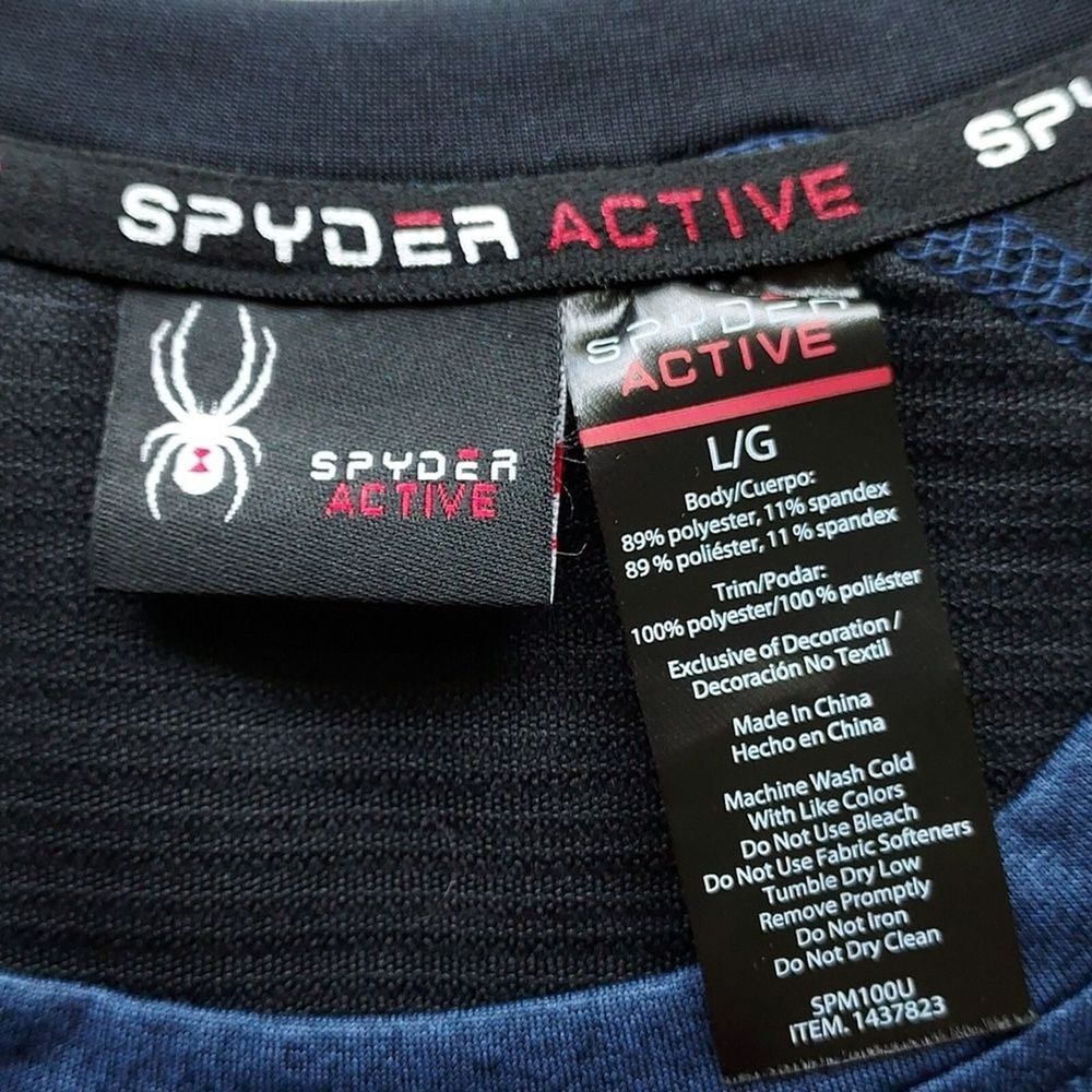 Spyder Active Pro Web Men's L Shirt Wicking Long Sleeve Heather Navy Blue Black - Picture 5 of 7